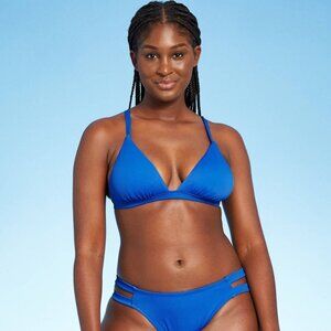 Shade & Shore Women's Ribbed Triangle Bikini Top Sapphire Blue M